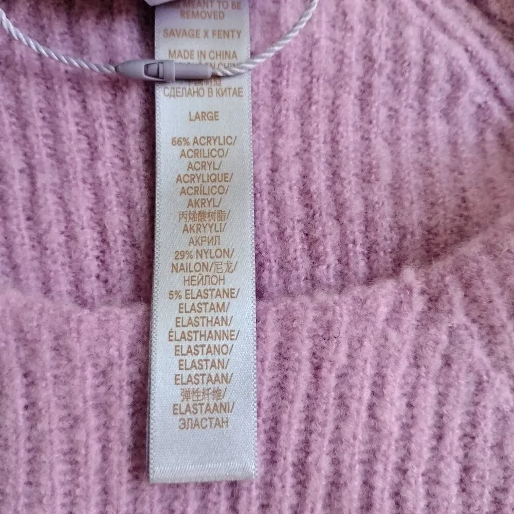 Savage X Fenty Pink Ms. Minx Knit Strappy Crop Top Cross Strap Sweater Sz Large